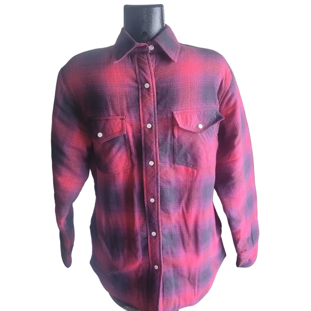 Mens Casual Red Plaid Insulated Work Shirt Size S